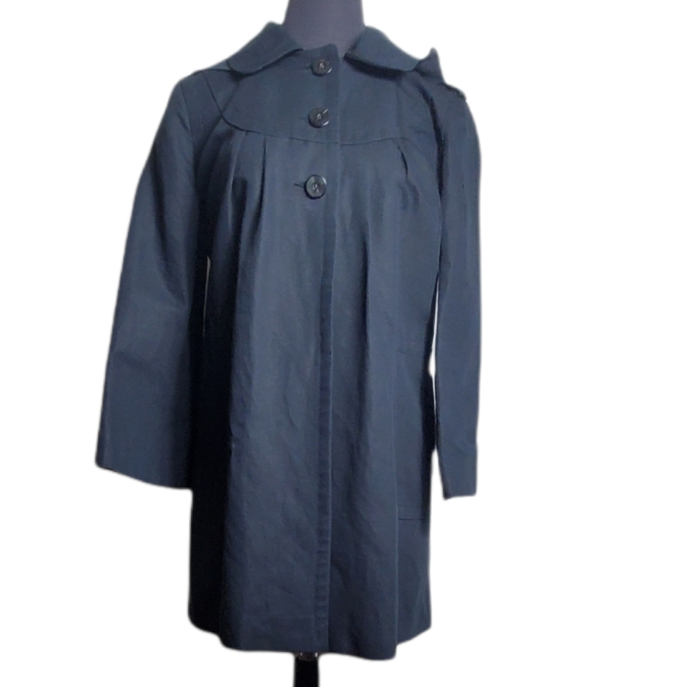 Sandro Paris black cotton linen pleated hooded coat women's T40 US 8 minimalist